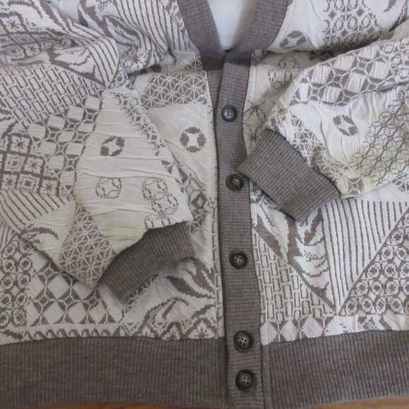 Cardigan Sweater Men's Big-3X Acrylic Cream Brown Geometric V-Neck Button-Front - Picture 6 of 7